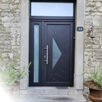 Porte gris anthracite avec imposte fixe panneau 3D